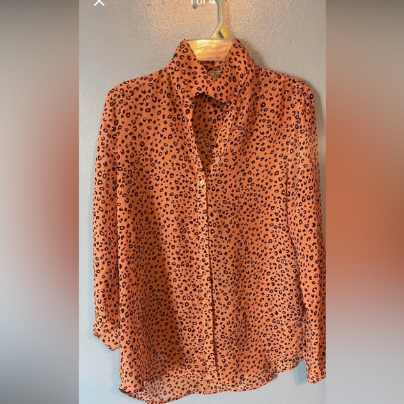 Debs pink  Leopard Print Button Up Blouse  Women's Top size L - Picture 1 of 4
